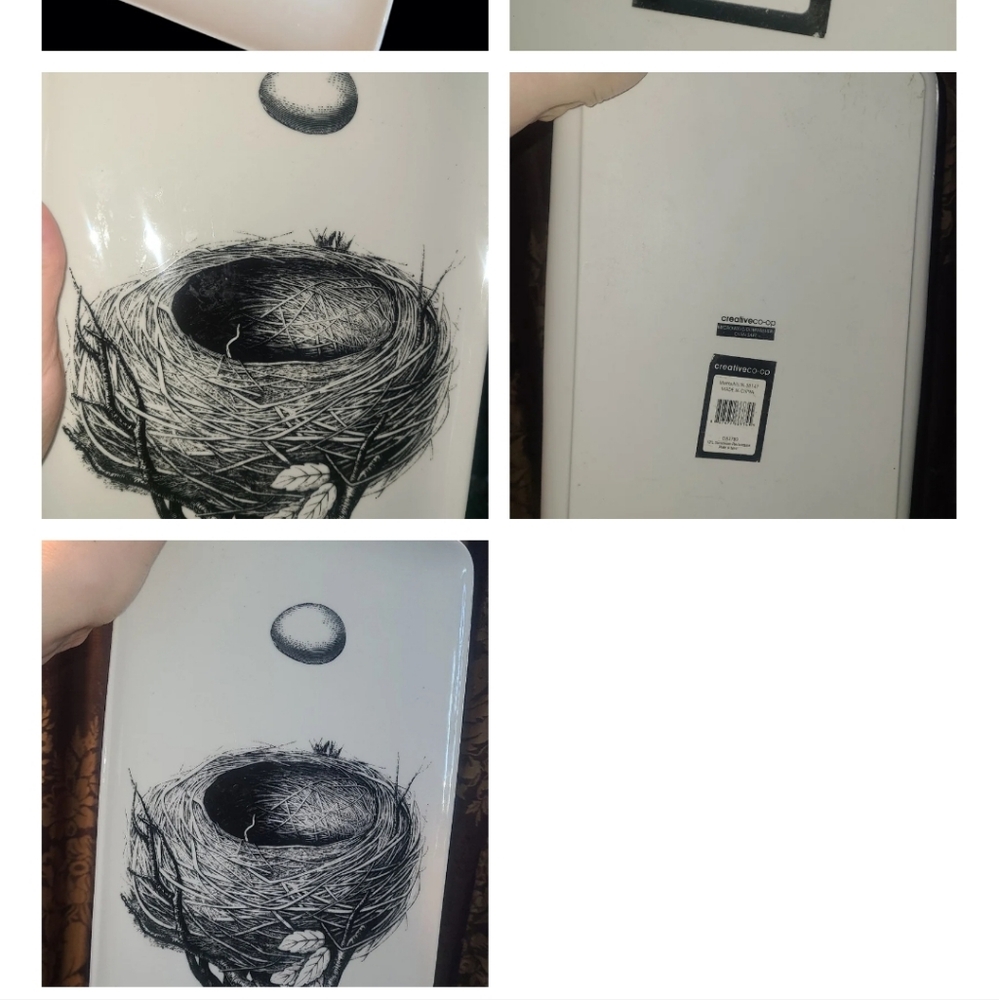 Creative Co-op rectangle Ceramic serving Dish Birds Nest Pattern Spring 🐦 - Picture 2 of 6